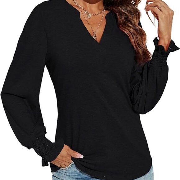 Tops - Romanstii - Chic Black Women's Blouse, Size M